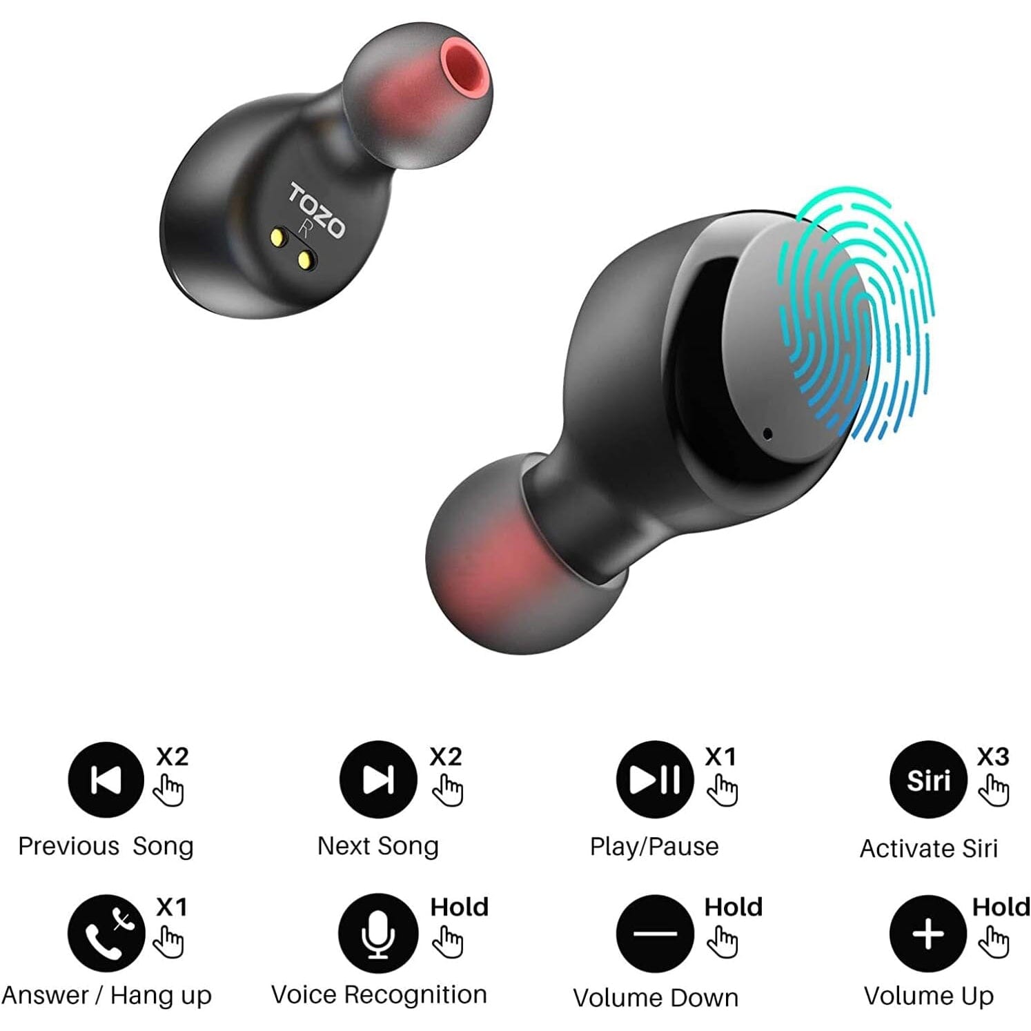 TOZO T6 True Wireless Earbuds Bluetooth 5.3 Headphones Touch Control with Wireless Charging Case (Refurbished) Outlet View