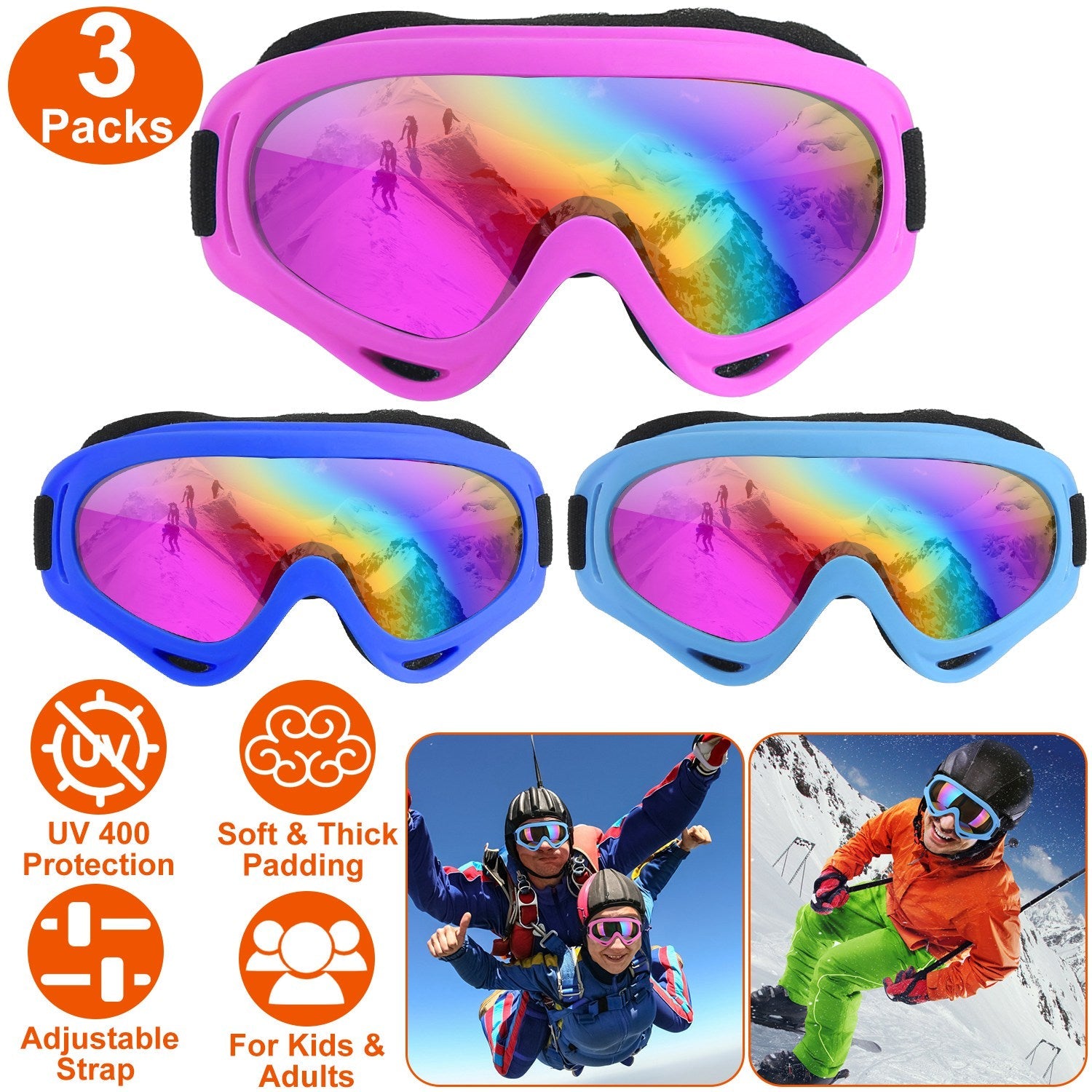 3-Pack: Winter Sports Goggles for Kids and Adults Official Site