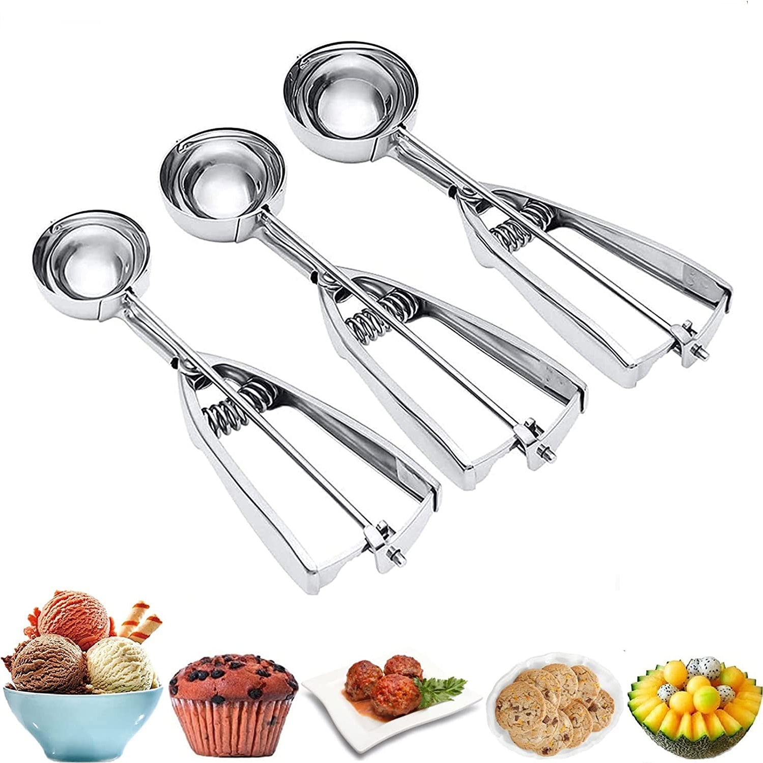 3-Pieces Set: Stainless Steel Cookie Scoops with Trigger Release Cheap Sale 2025 New