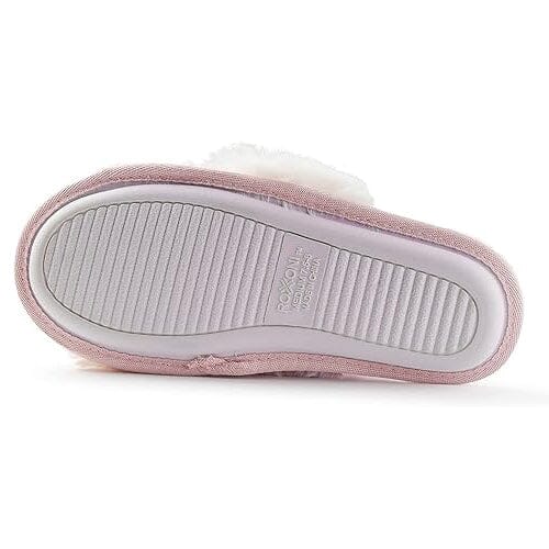 Roxoni Women's Cross Band Soft Furry Slipper 2 Tone Color Cozy Warm Comfy Slip On Outlet Factory Outlet