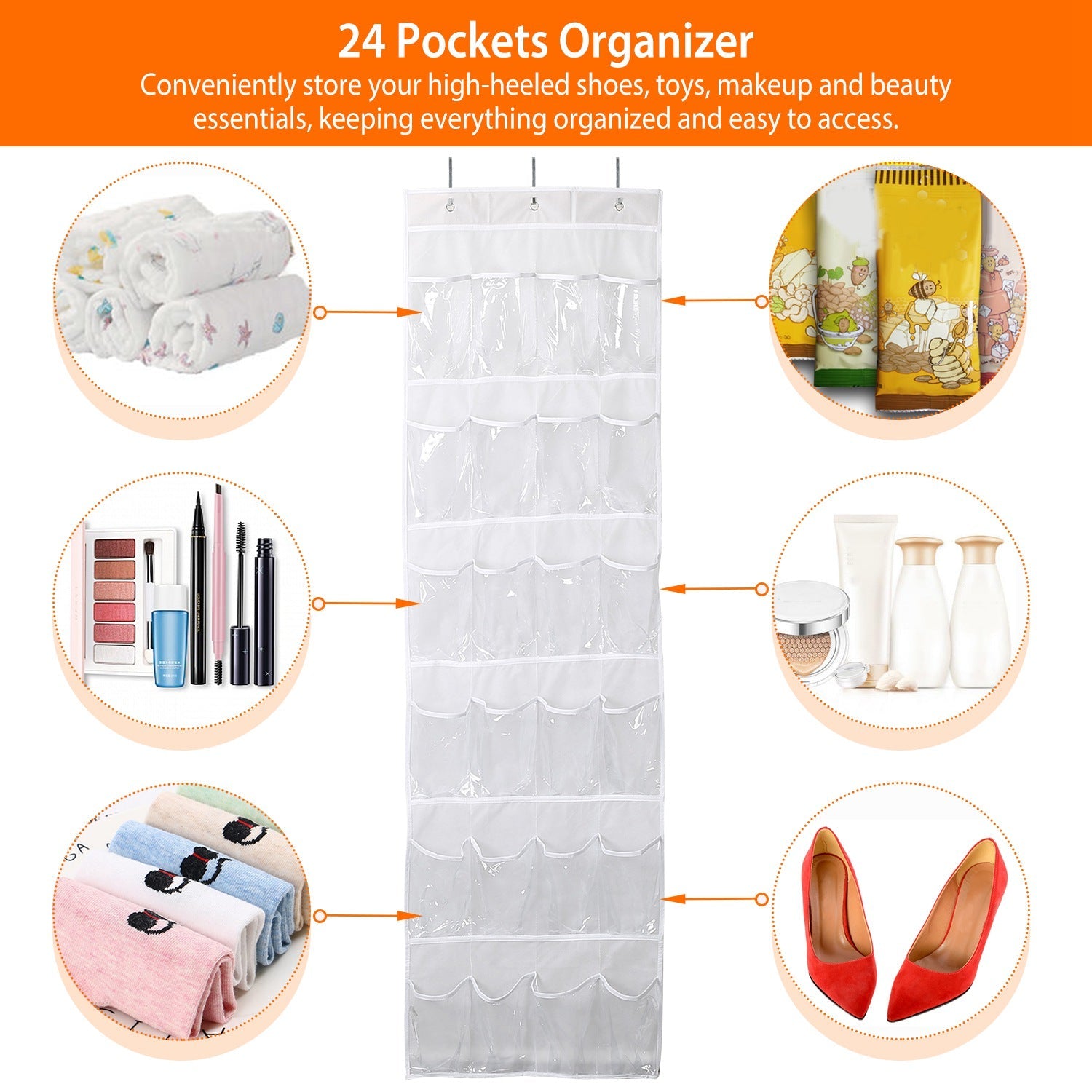 24-Pocket: Over the Door Shoes Rack Crystal Clear Organizer Top Quality Sale Online