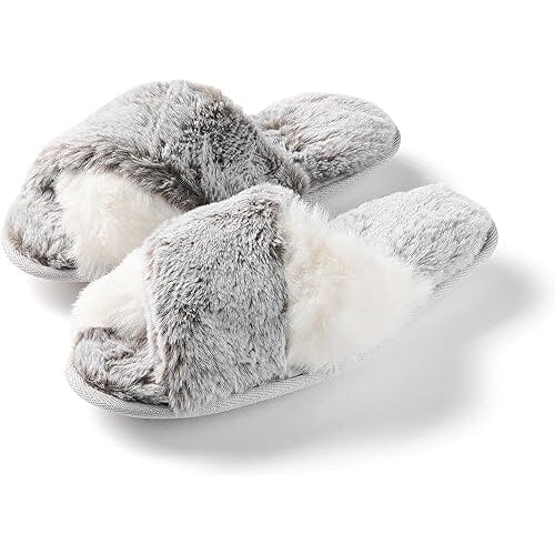 Roxoni Women's Cross Band Soft Furry Slipper 2 Tone Color Cozy Warm Comfy Slip On Outlet Factory Outlet