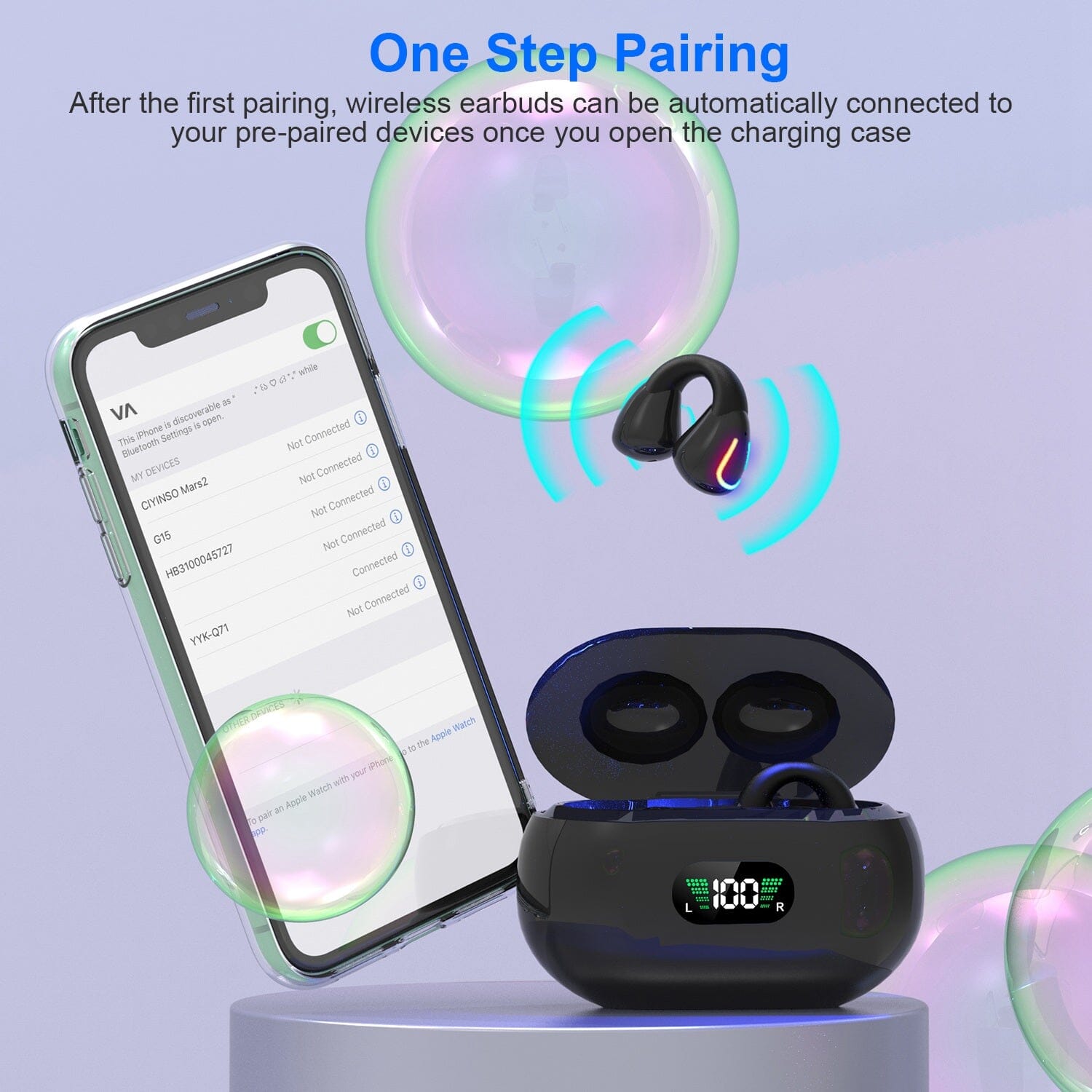 Wireless v5.3 Earbuds Clip-on Open TWS Earphones with Built-in Mic LED Charging Display Case Official Site Sale Online