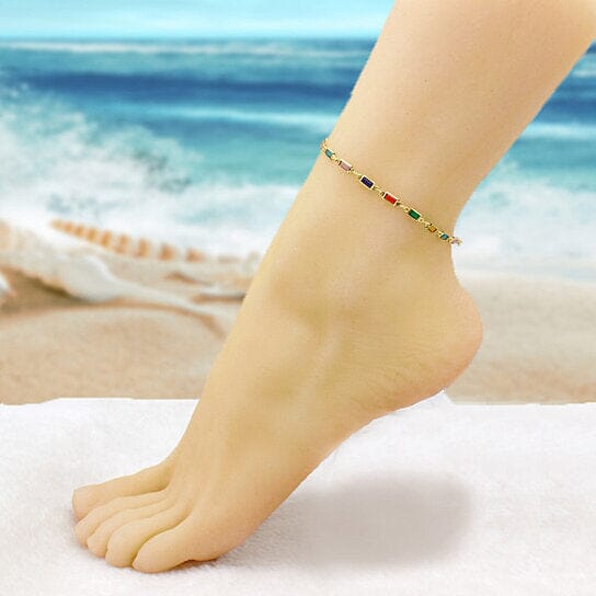 18k Gold Filled High Polish Finish Gold And Multi Color Dark Crystal Baguette Anklet Sale In China