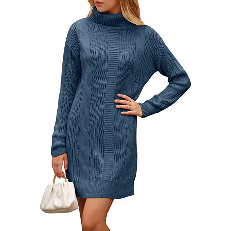 Turtleneck Pullover Sweaters Casual Long Sleeve Plain Winter Knit Sweater Dress Sale Wholesale Pice