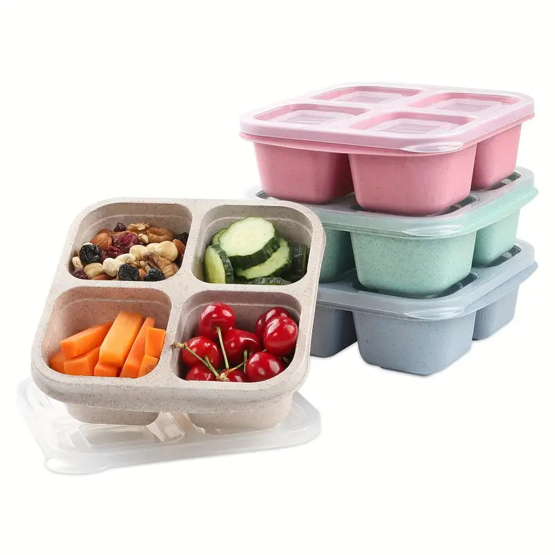 4-Pack: Snack Container With 4 Compartments, Divided Bento Lunch Box With Transparent Lids Discount Low Cost