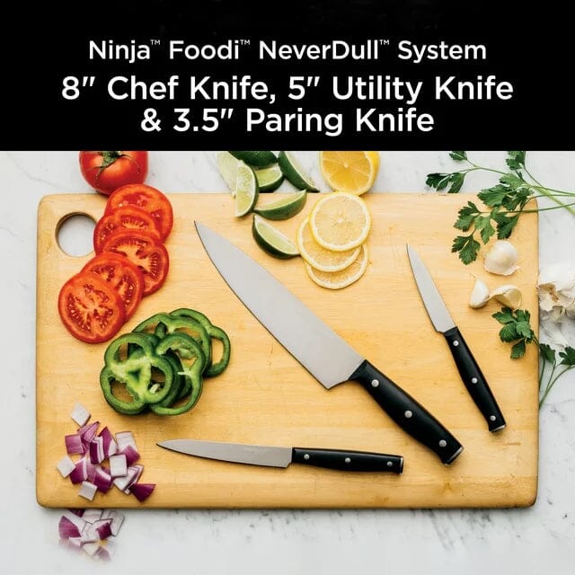 3-Piece Set: Ninja Foodi Never Dull Essential with Chef, Utility and Paring Knives Quality Original