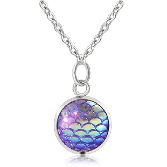 Genuine Fish Scales Rainbow Holographic Sequins Charm Pendant Chain Necklace Silver Filled High Polish Finsh Discount Professional