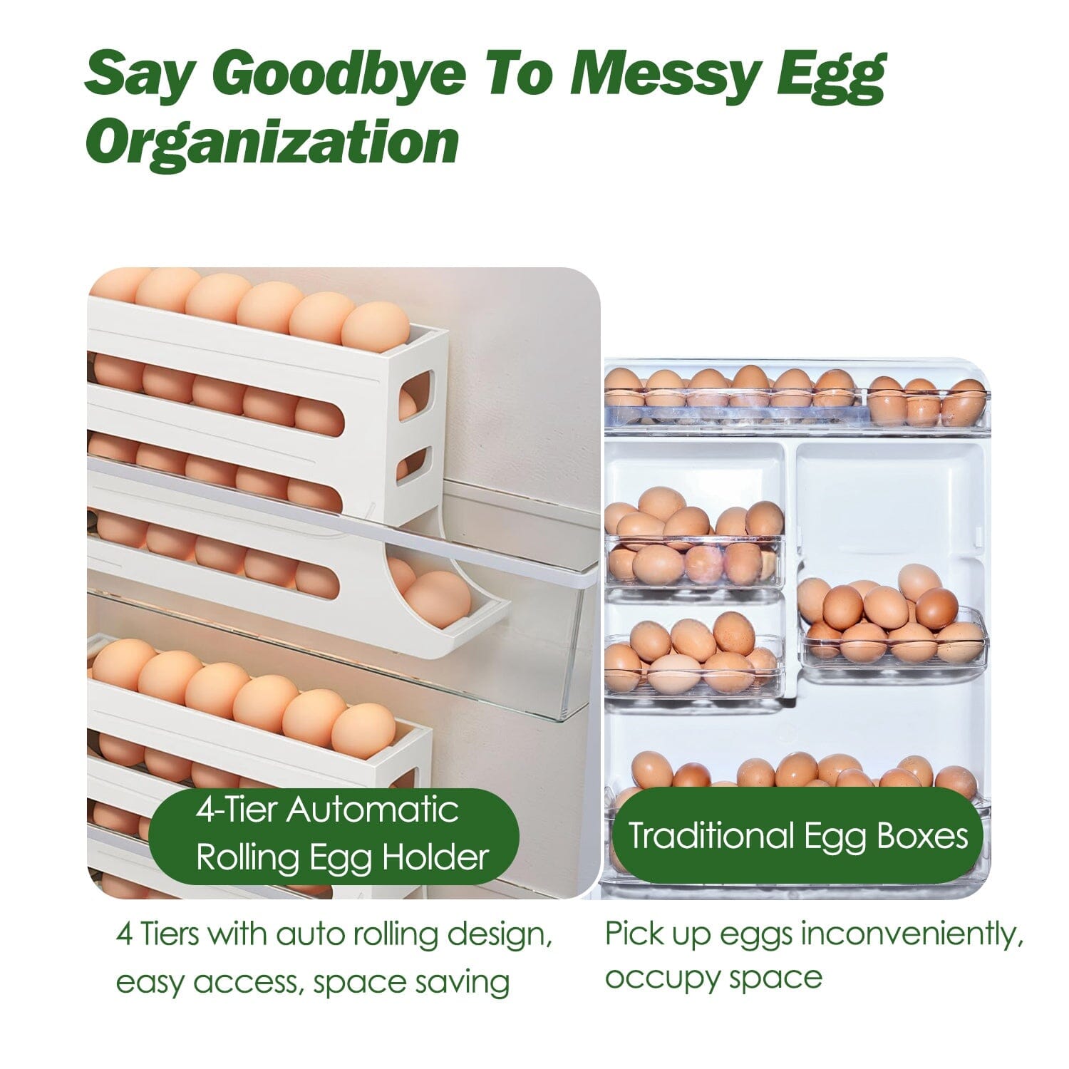 3-Pieces: 4-Tiers Egg Holder Auto Rolling Fridge Egg Organizer Purchase Sale Online