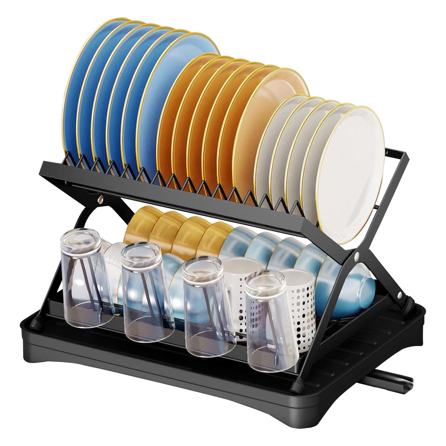 2-Tier Dish Drying Rack with Cup Holder and Drainboard Visit For Sale