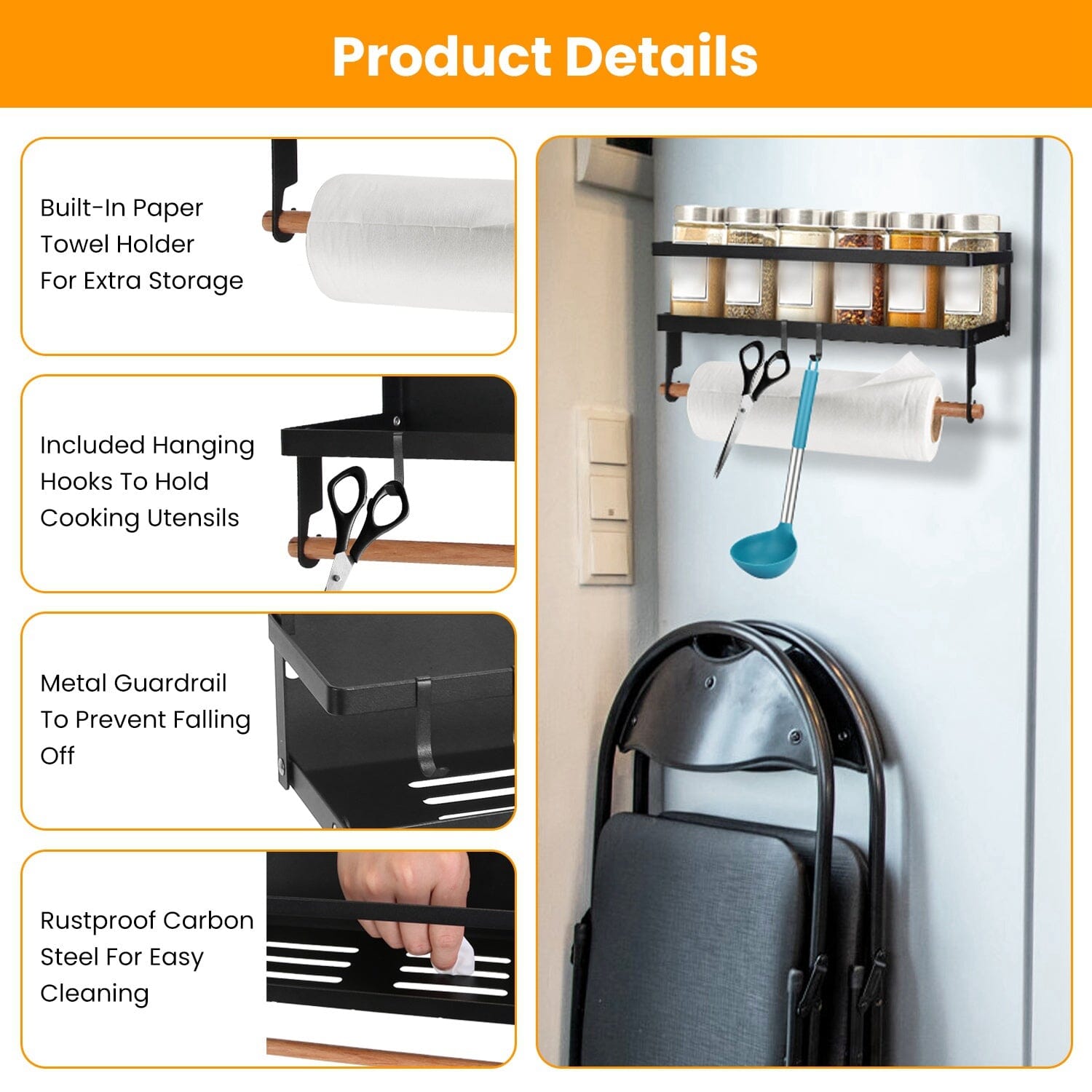 2-Piece: Magnetic Spice Racks for Refrigerator with Paper Towel Holder Cheap Sale Good Selling