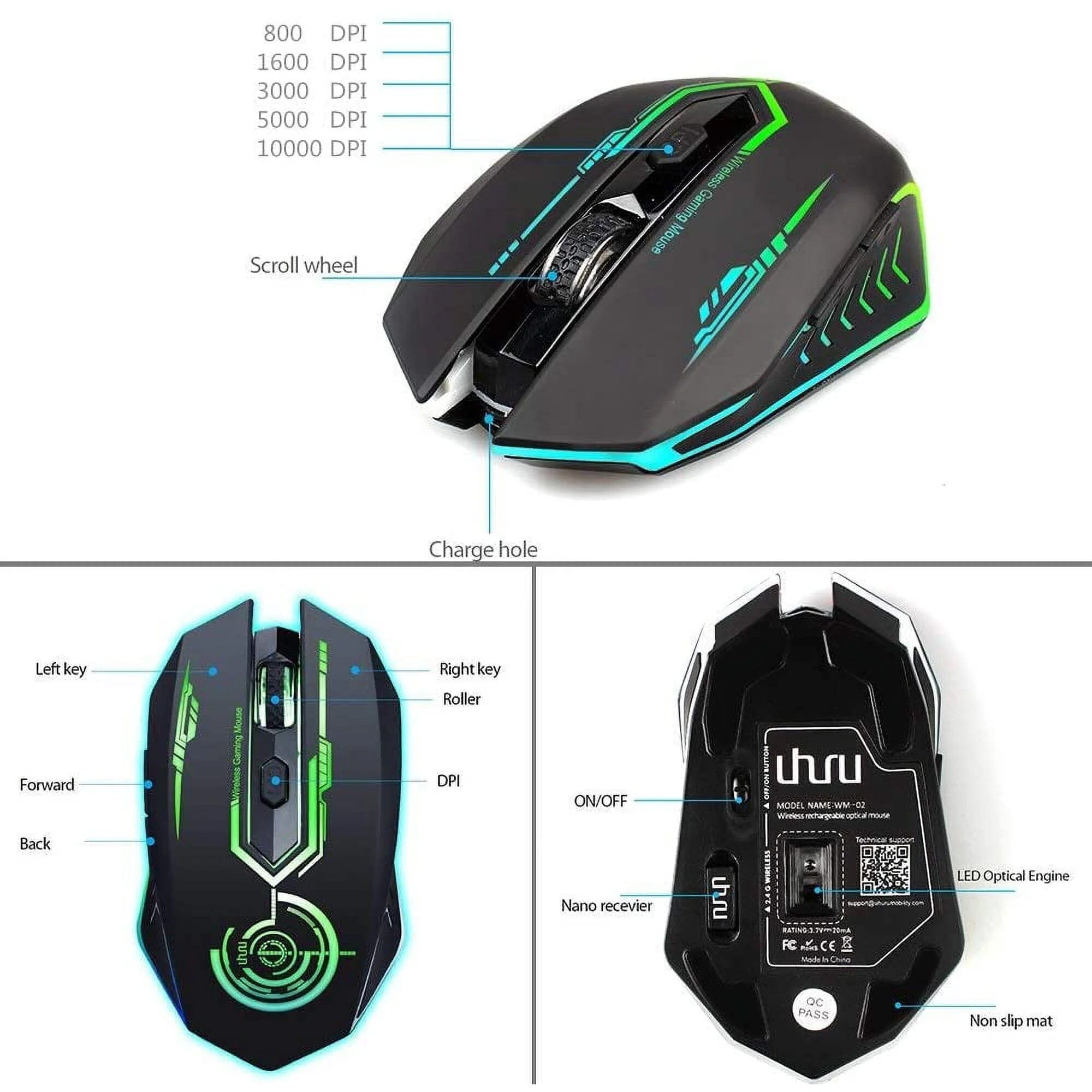 Wireless Gaming Mouse up to 10000 DPI, UHURU Rechargeable USB PC Computer Mouse Official Online