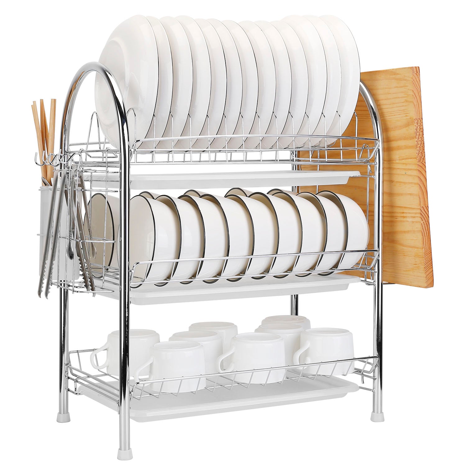 3-Tier Dish Drying Rack Shelf with 3 Drain Trays Chopping Board For Cheap Sale Online