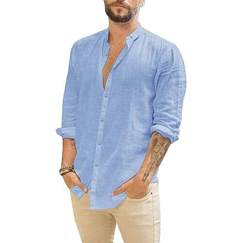 Mens Summer Casual Long Sleeve Cotton Linen T-Shirt Huge Surprise For Sale