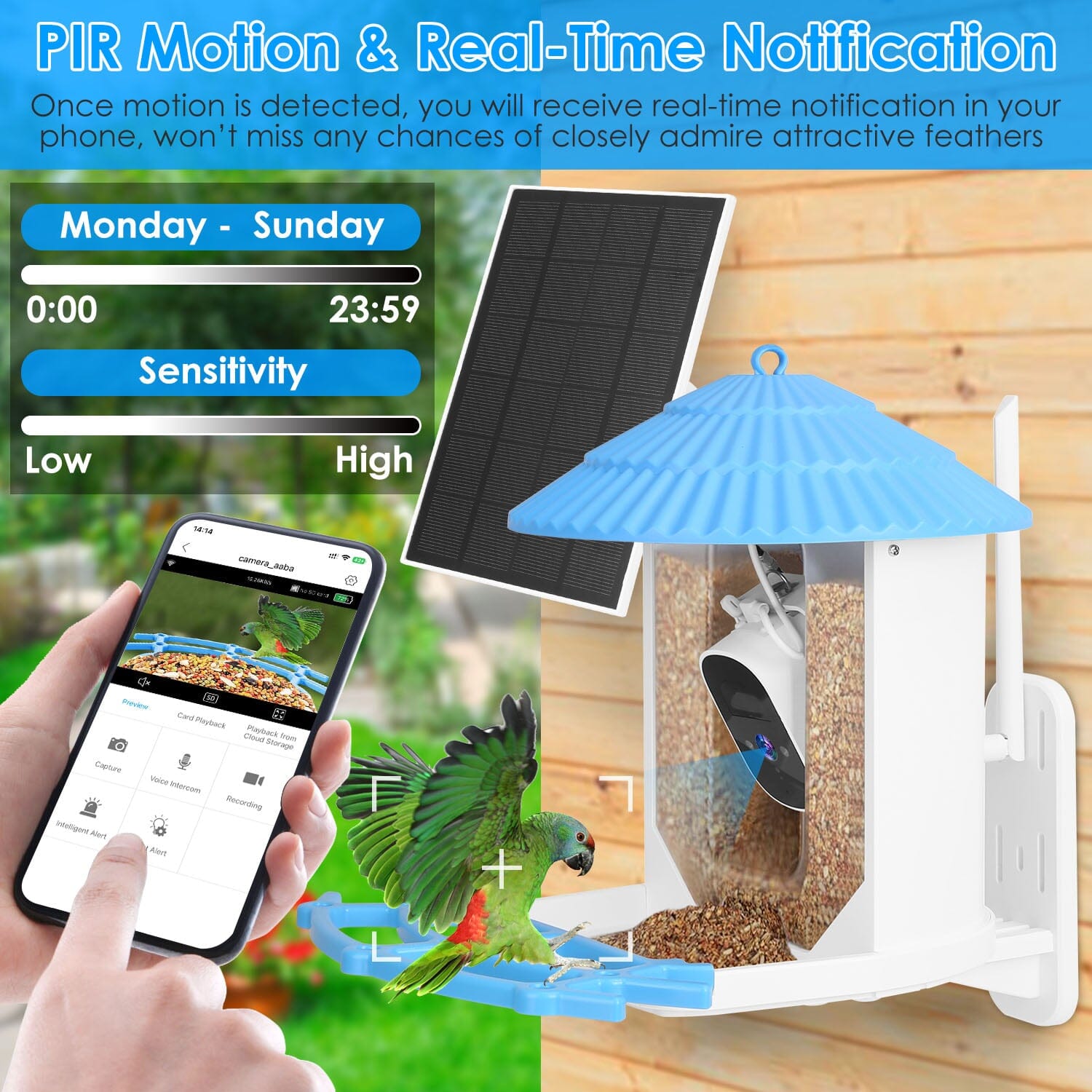 Solar Powered Smart Bird Feeder with PIR Motion AI Two-Way Audio Discount Collections