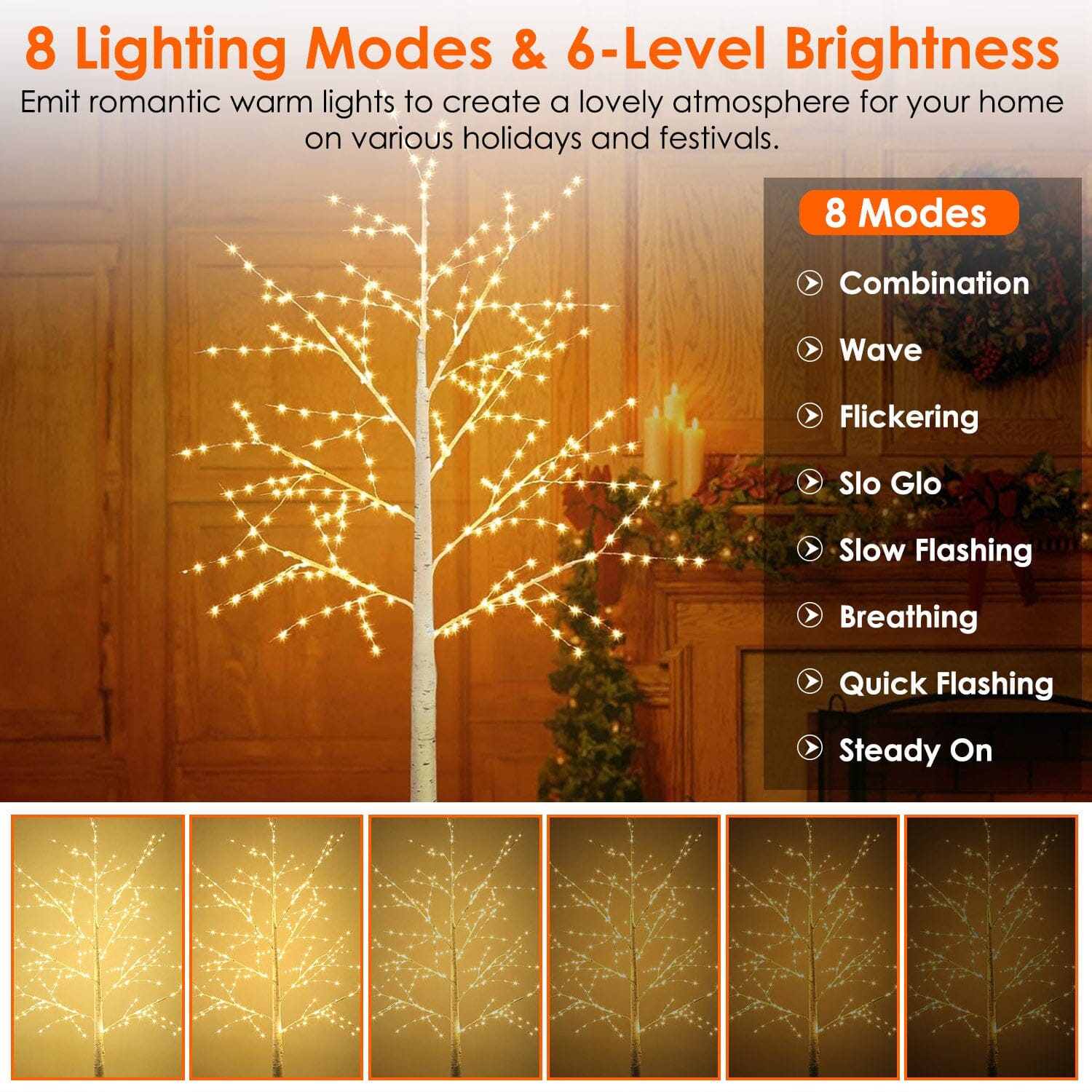 Lighted Birch Tree Artificial White Birch Tree Wig with 8 Warm White Lighting Modes Cheap Extremely