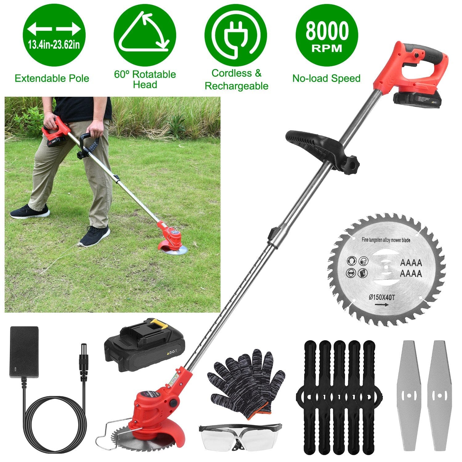 Rechargeable Electric Cordless Grass Trimmer with Alloy Saw Blade Free Shipping 2025