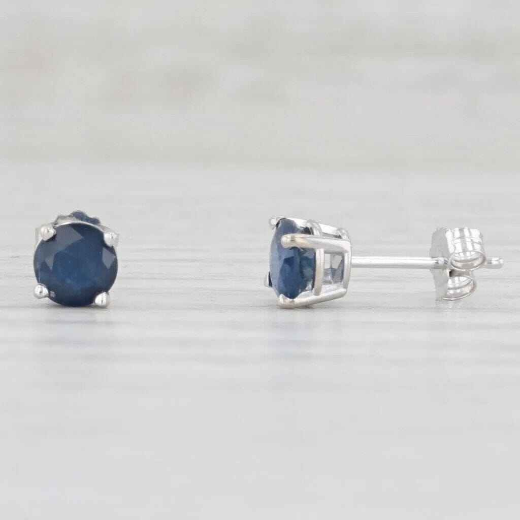 1ctw Blue Sapphire Stud Earrings 14k White Gold September Birthstone Solitaire Sale Geniue Stockist