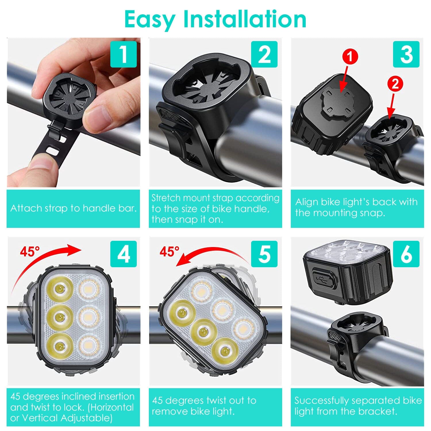 Bike Headlight TailLight IP65 Waterproof Anti-Drop Rechargeable Bicycle Light Set Buy Cheap Best Wholesale