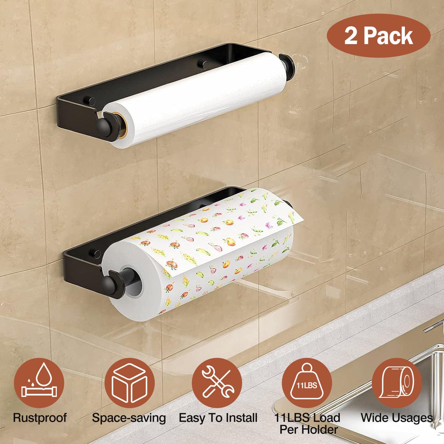 2-Pack: Wall Mounted Paper Towel Holder Under Cabinet For Sale