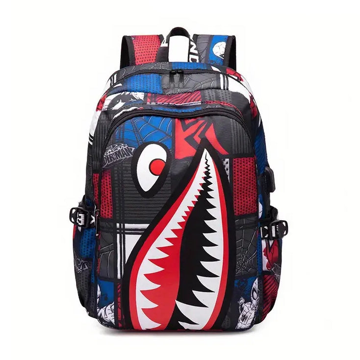 Shark Patterned Nylon Student Backpack Explore Online