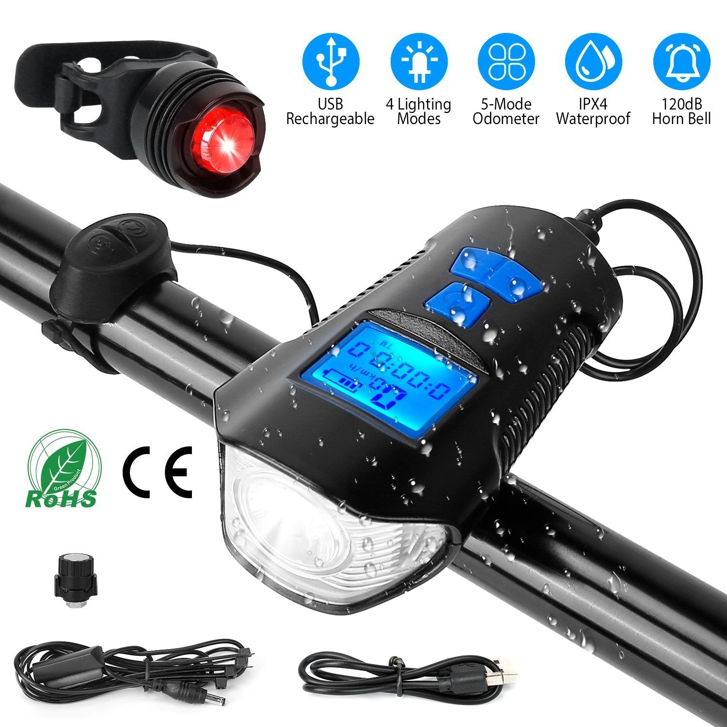 USB Rechargeable Bike Light Set with Speedometer and Odometer Limited Edition