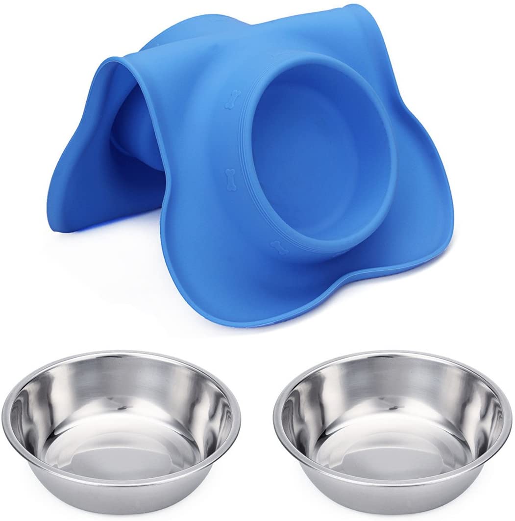 Hubulk 2 Stainless Steel Dog Bowl with No Spill Non-Skid Silicone Mat Visit For Sale