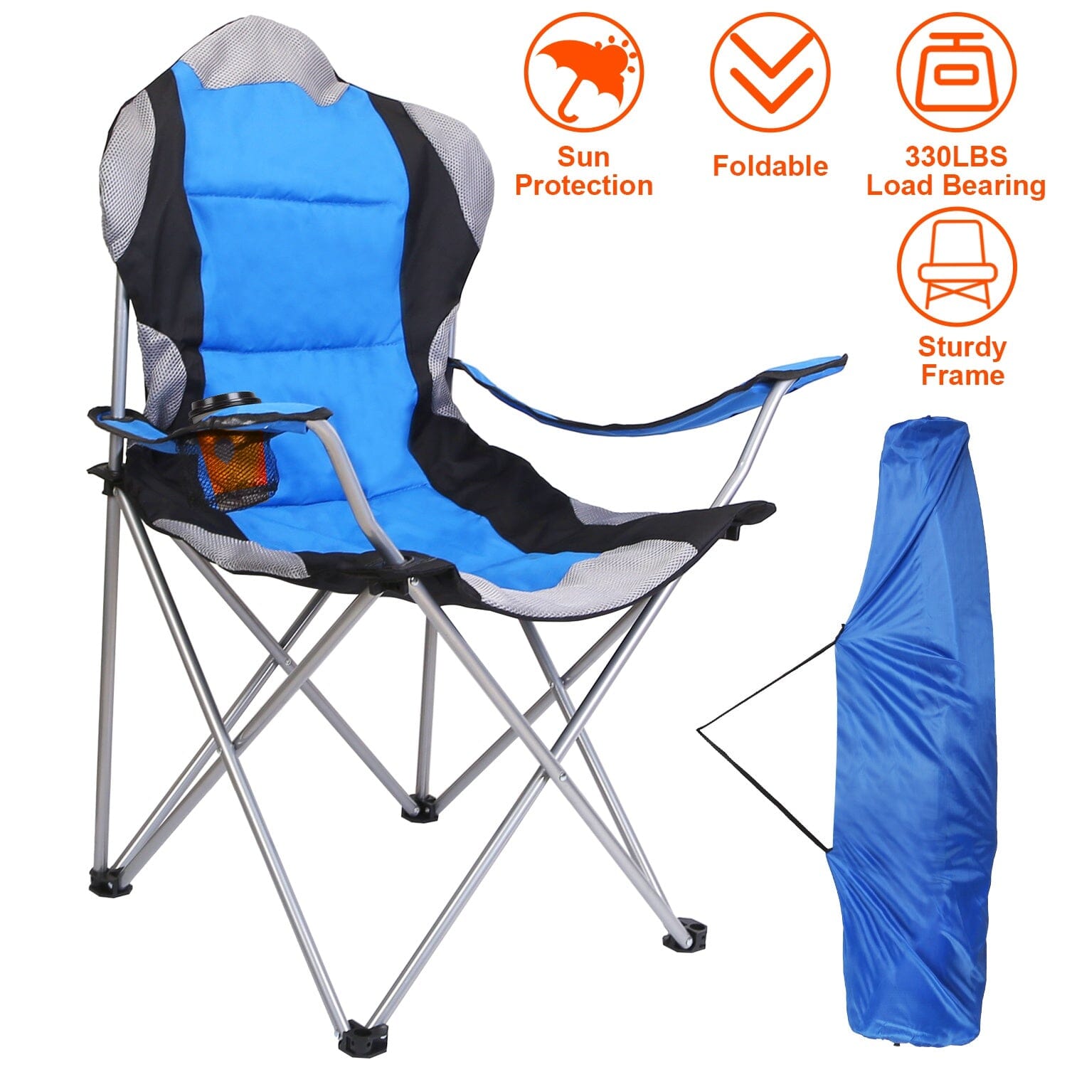 Padded Seat Arm Back Foldable Camping Chair Heavy Duty Steel Lawn Cheap Sale Supply