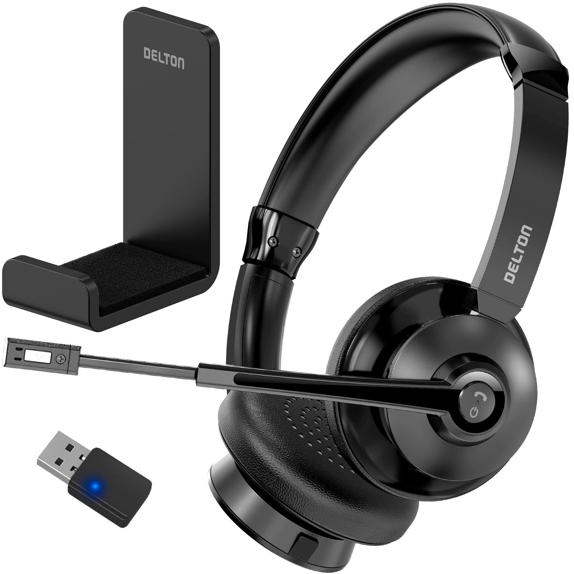 Delton 30X Bluetooth Computer Headset with Noise Canceling Mic, HiFi Stereo Sound, Headset Stand & Auto Pair USB Dongle for PC, Laptop, MacBook & Compatible with MS Team, Google Meet and More - Black Amazon Cheap Online