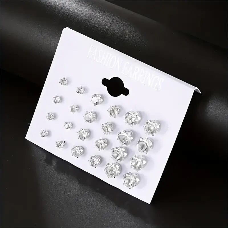 12-Pairs: Crystal Zircon Earrings Set Best Sale Cheap Pice