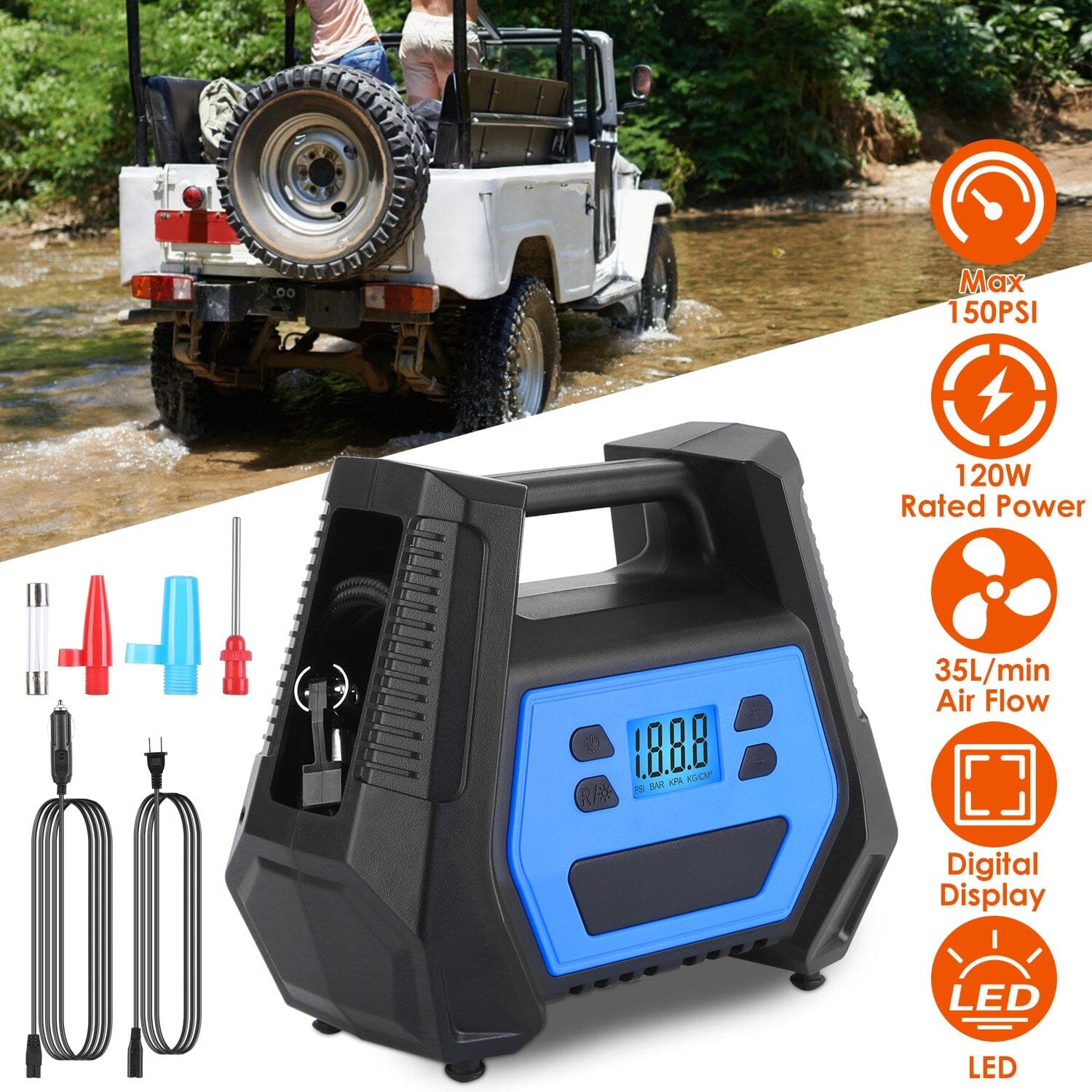 120W Max Power Portable Tire Pump with Digital Display LED Light Cheap Pices Authentic