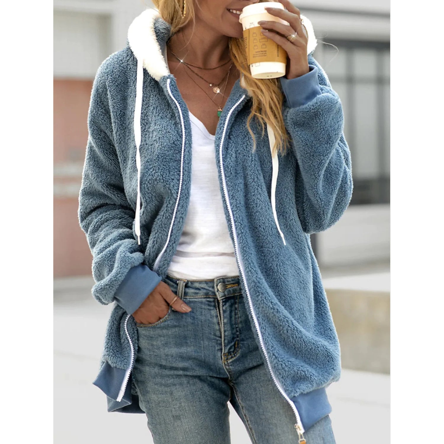 Women's Zip Fleece Hoodie Sweatshirt Free Shipping Fashion Style