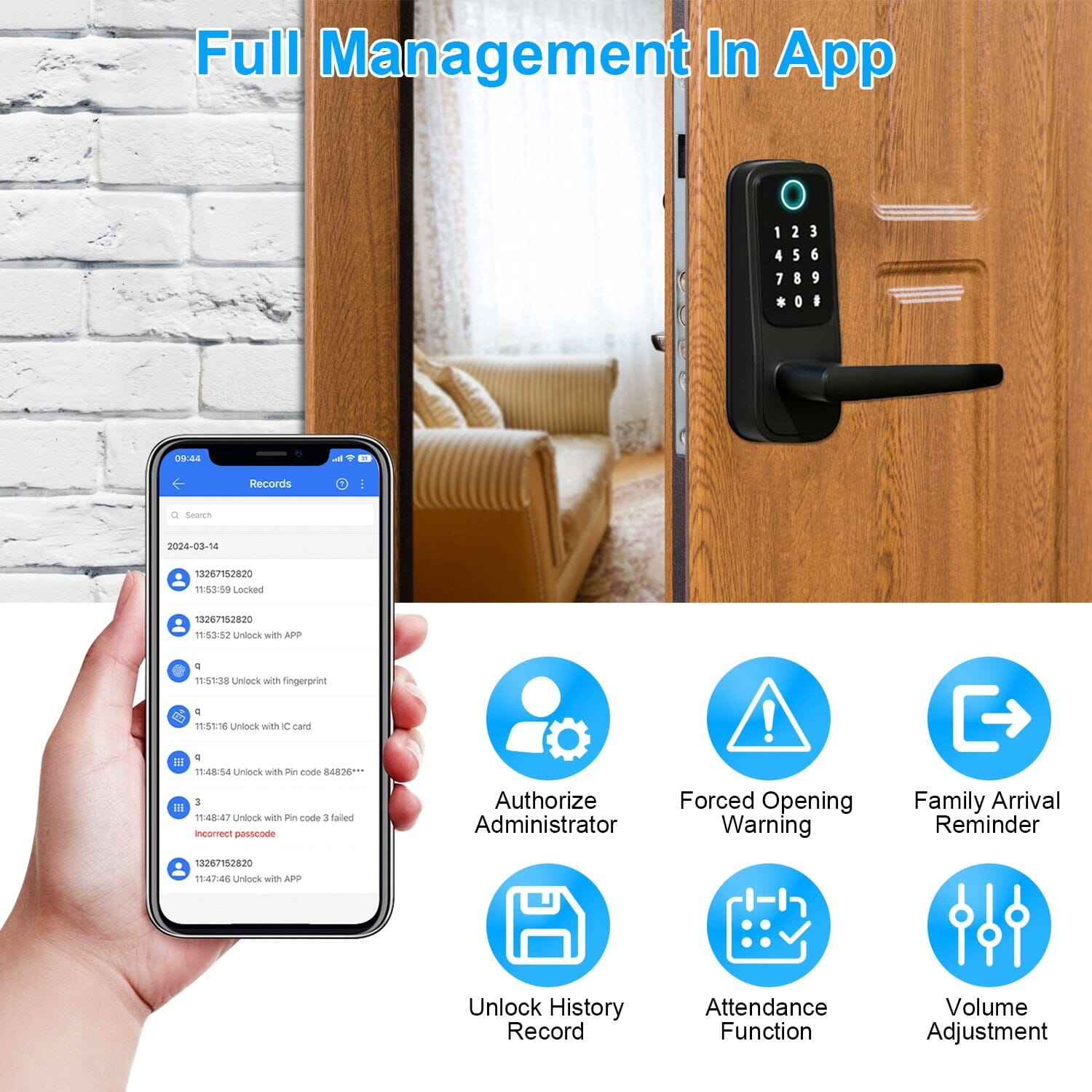 Smart Door Lock with Handle Fingerprints Passcode Keys Fobs App Control Discount Sale Online