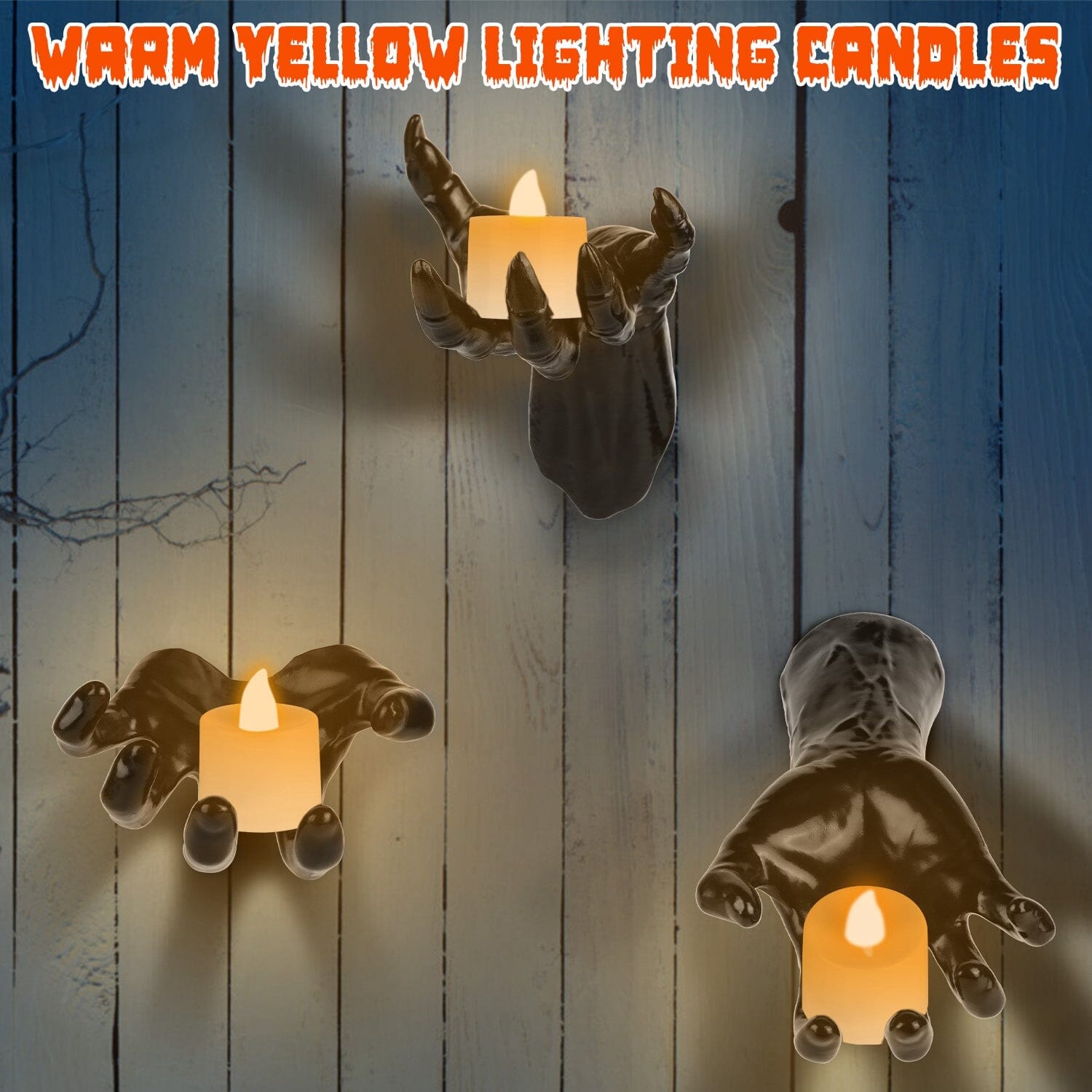 3-Pieces: Creepy Reaching Hands with Lighted Candles Wall Mounted Outlet Big Discount