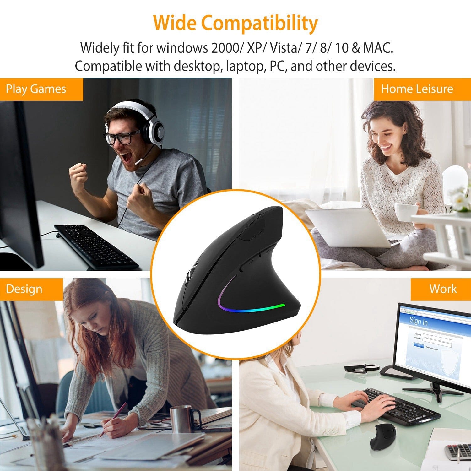 2.4G Wireless Vertical Mouse Ergonomic Optical Mice Outlet Best Sale