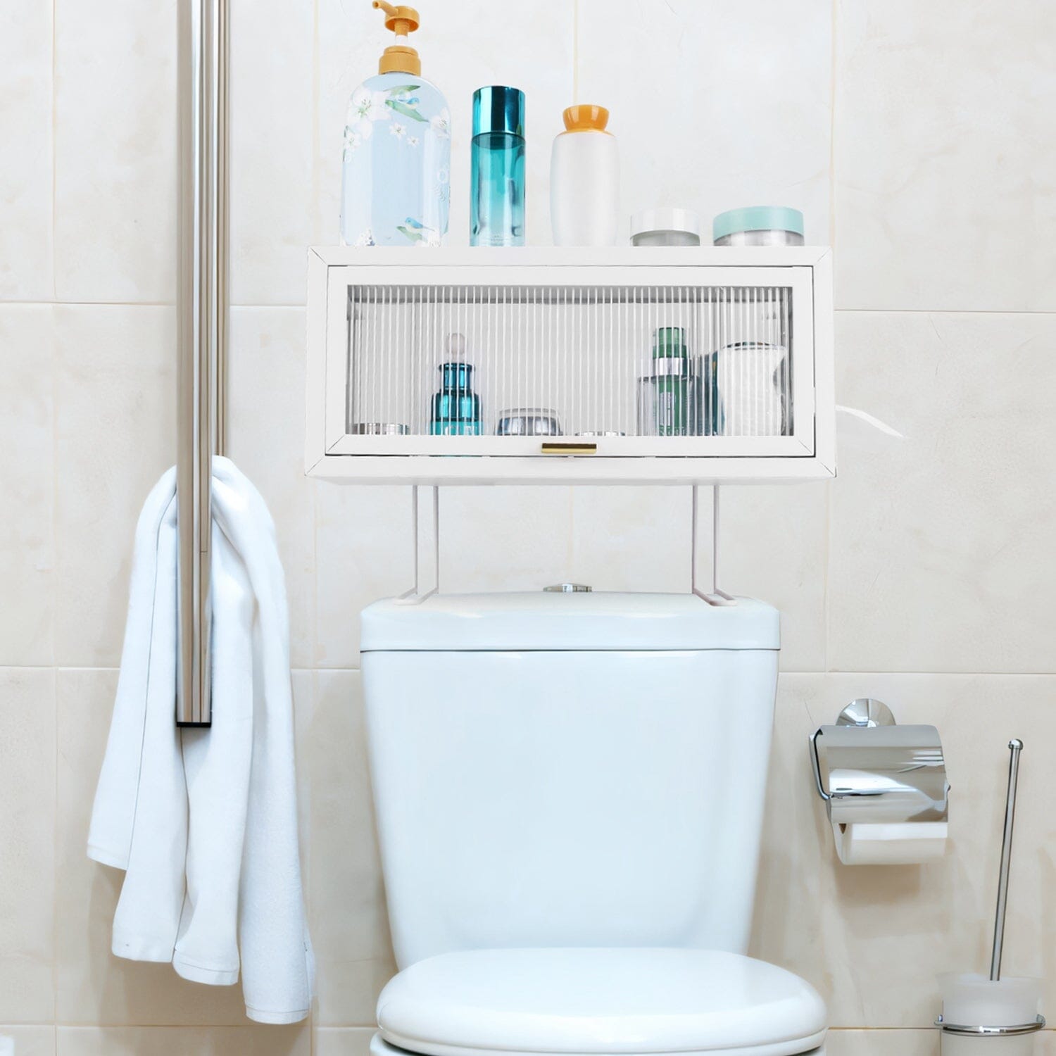 Over the Toilet Storage Cabinet with Dust-Proof Transparent Magnetic Door Side Opening Sale Low Pice