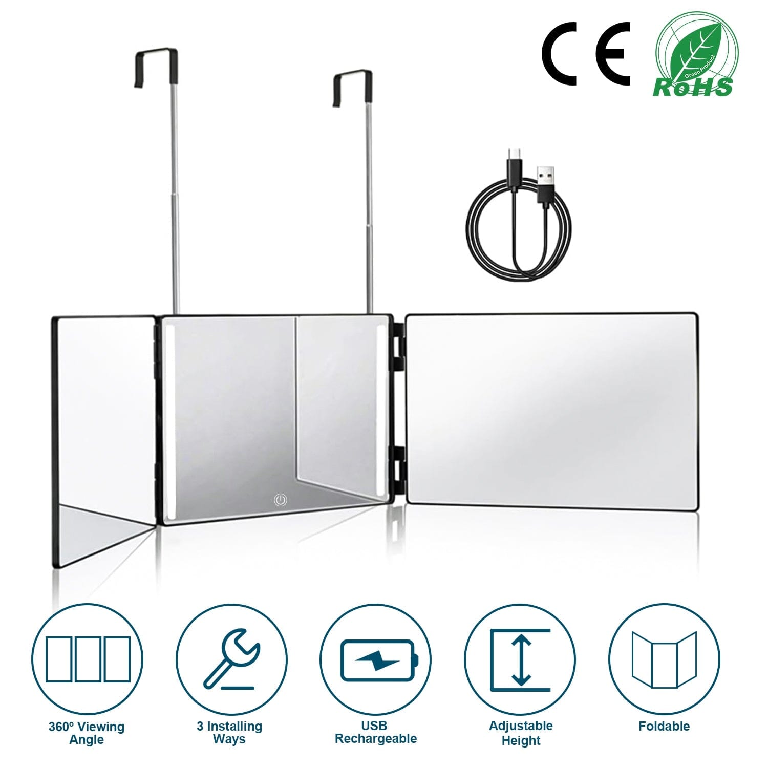 Tri-Fold Mirror with Telescopic Hanger Recommend Sale Online