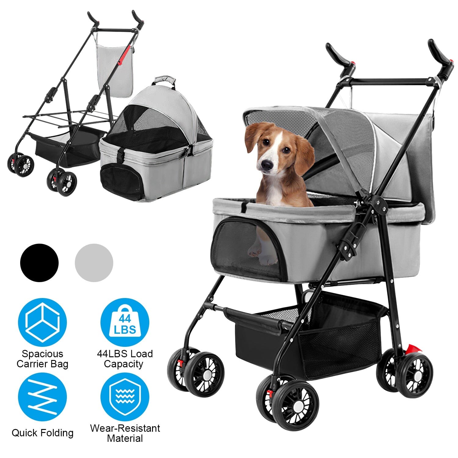 4 Wheels Pet Stroller Foldable with Removable Liner Storage Basket Amazon For Sale