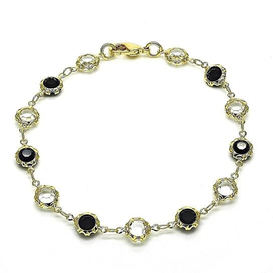 18K Gold Filled High Polish Finish Black and White Made With Crystal Round Ankle Bracelet Fashion Style Cheap Online