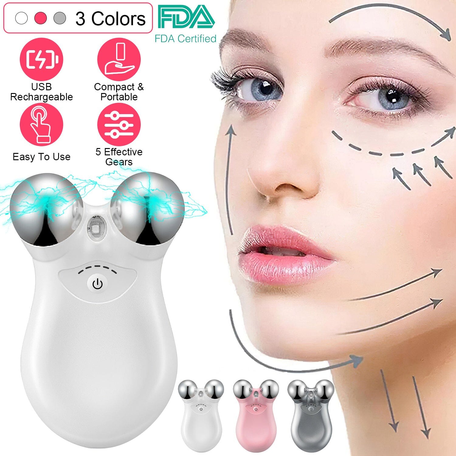 Micro-Current Face Massager Rechargeable Roller with 5 Gears Marketable