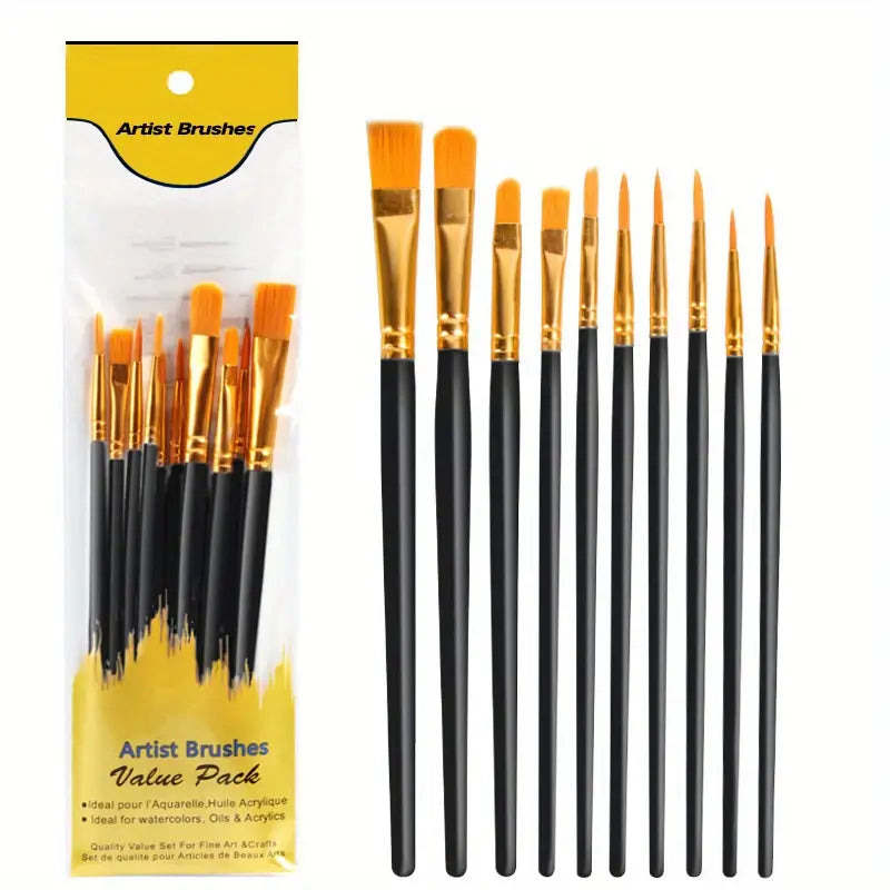 10-Pieces: Artist Paintbrush Nylon Round Pointed Flat Head Set Best Store To Get Cheap Online