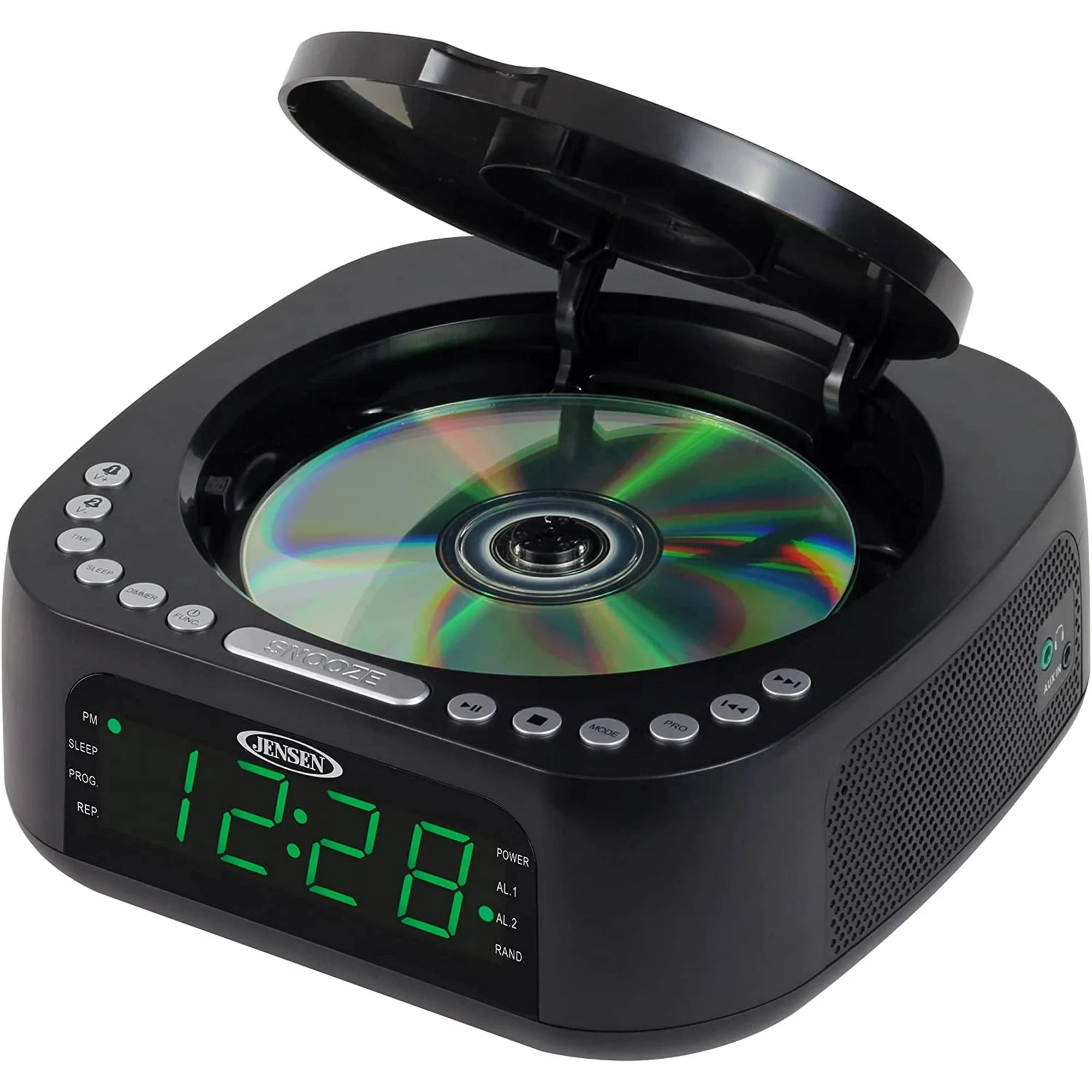 Jensen JCR-375 BLK Green LED CD/MP3 Clock Radio USB charge (Black) Cheap Best Seller