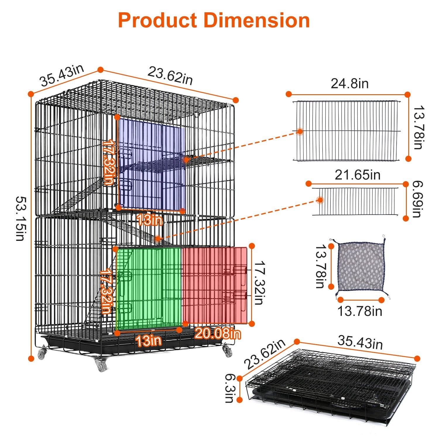 4-Tier Cat Cage with 360° Lockable Wheels, 3 Doors, 3 Ladders and 1 Hammock Fashionable Cheap Online