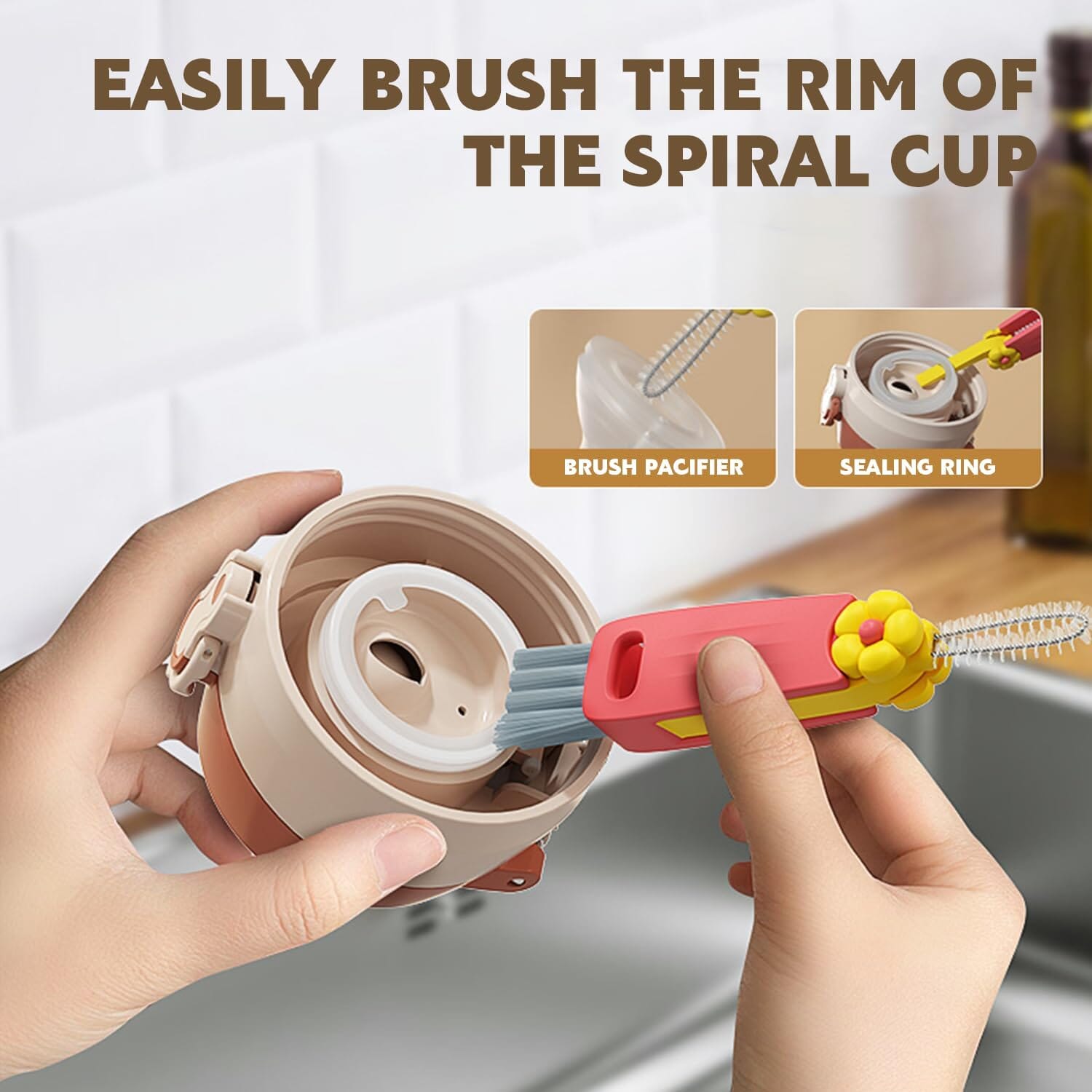 3-Piece: 3-in-1 Petal Cup Lid Cleaning Brush Order