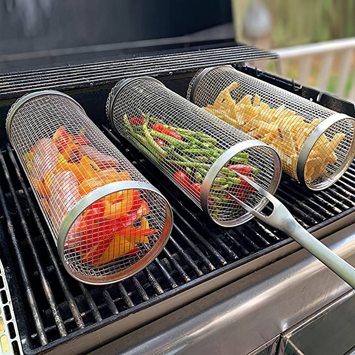 2-Piece: Portable BBQ Rolling Basket Round Stainless Steel Grill Get To Buy Cheap Pice