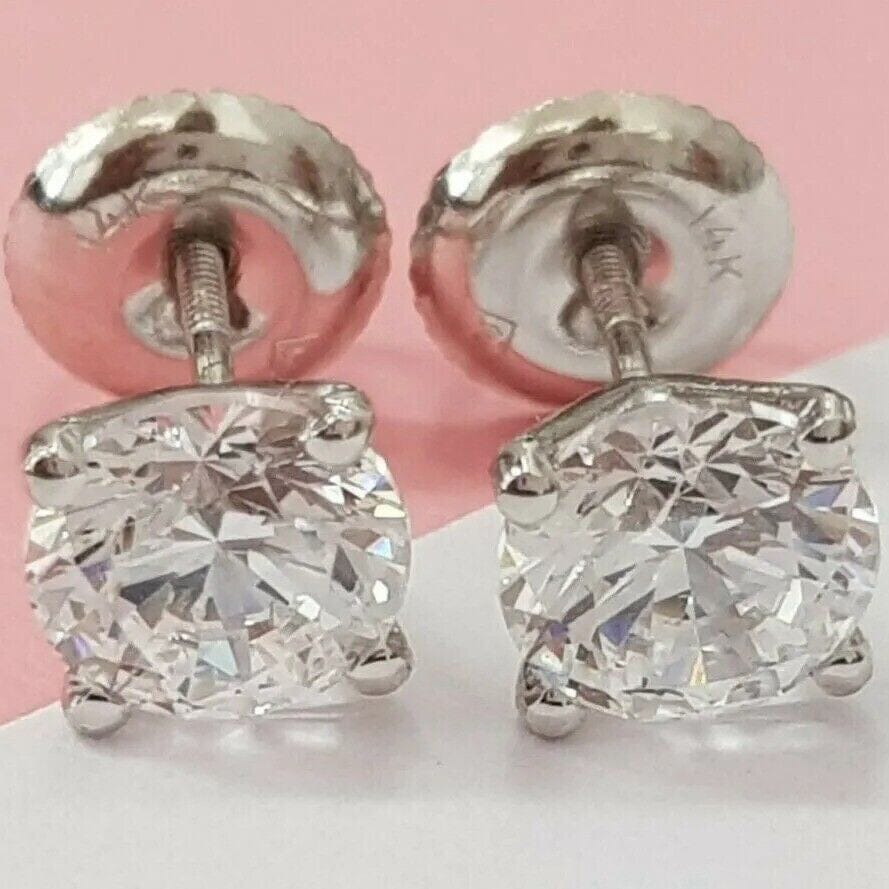 2.15 Ct Diamond Stud Earrings Natural Round Real 14k White Gold Martini F-G/I1 Free Shipping Recommend