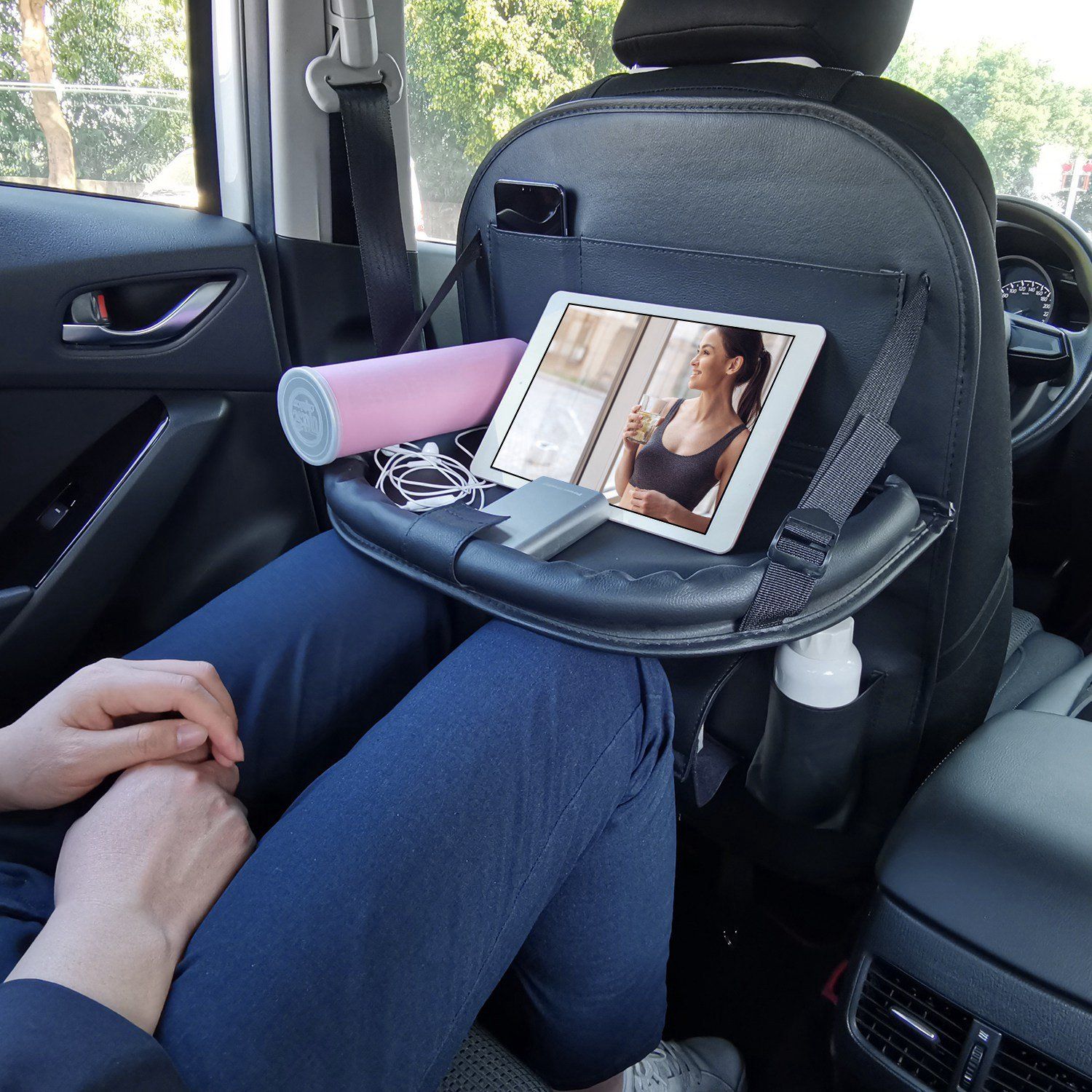 Car Back Seat Organizer with Foldable Table Tray 8 Pockets Outlet View