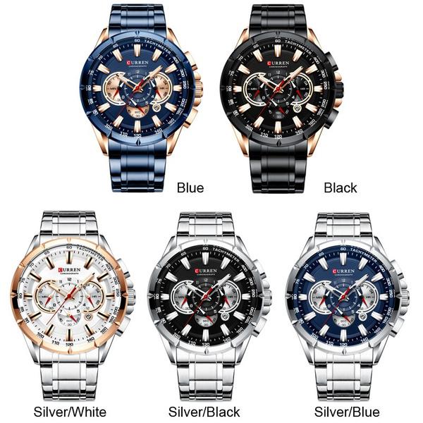 CURREN Men's Multifunctional Chronograph Calendar Quartz Waterproof Full Steel Watch Outlet Deals