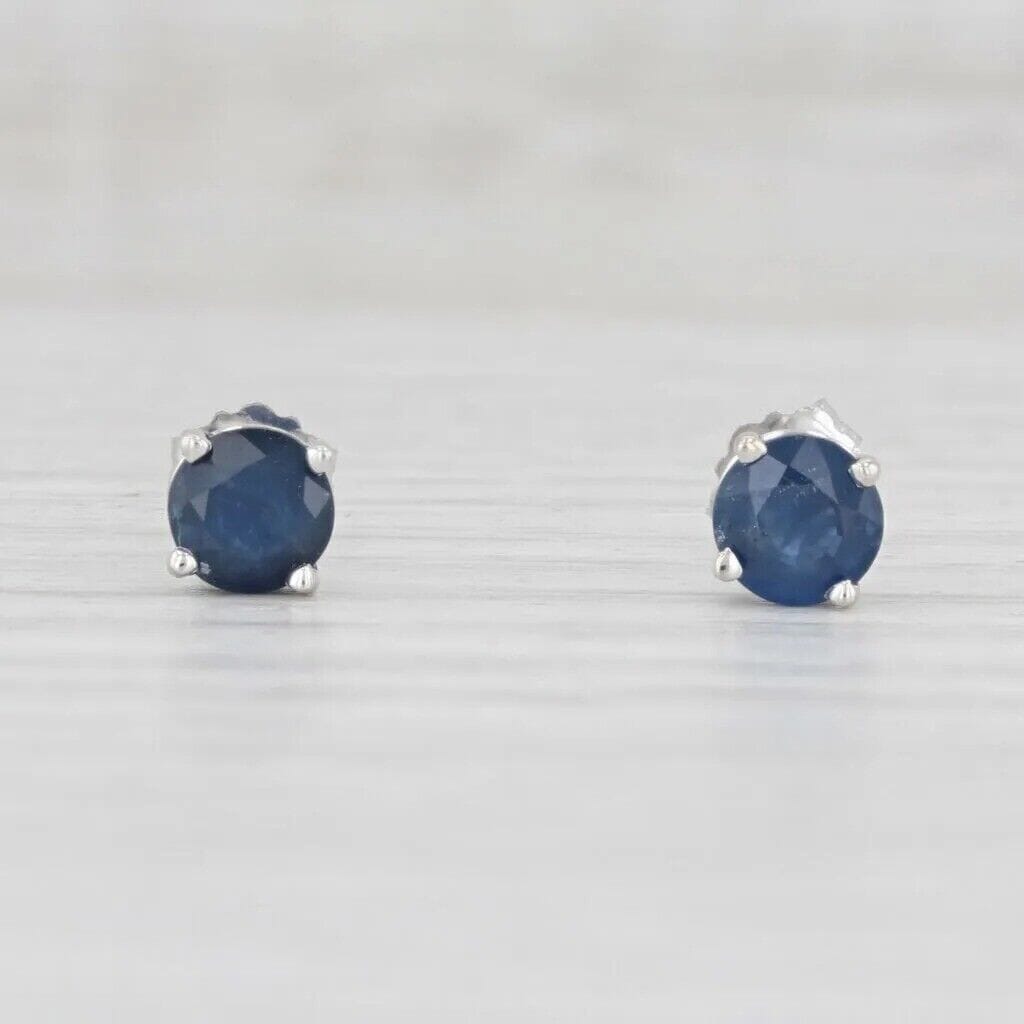 1ctw Blue Sapphire Stud Earrings 14k White Gold September Birthstone Solitaire Sale Geniue Stockist