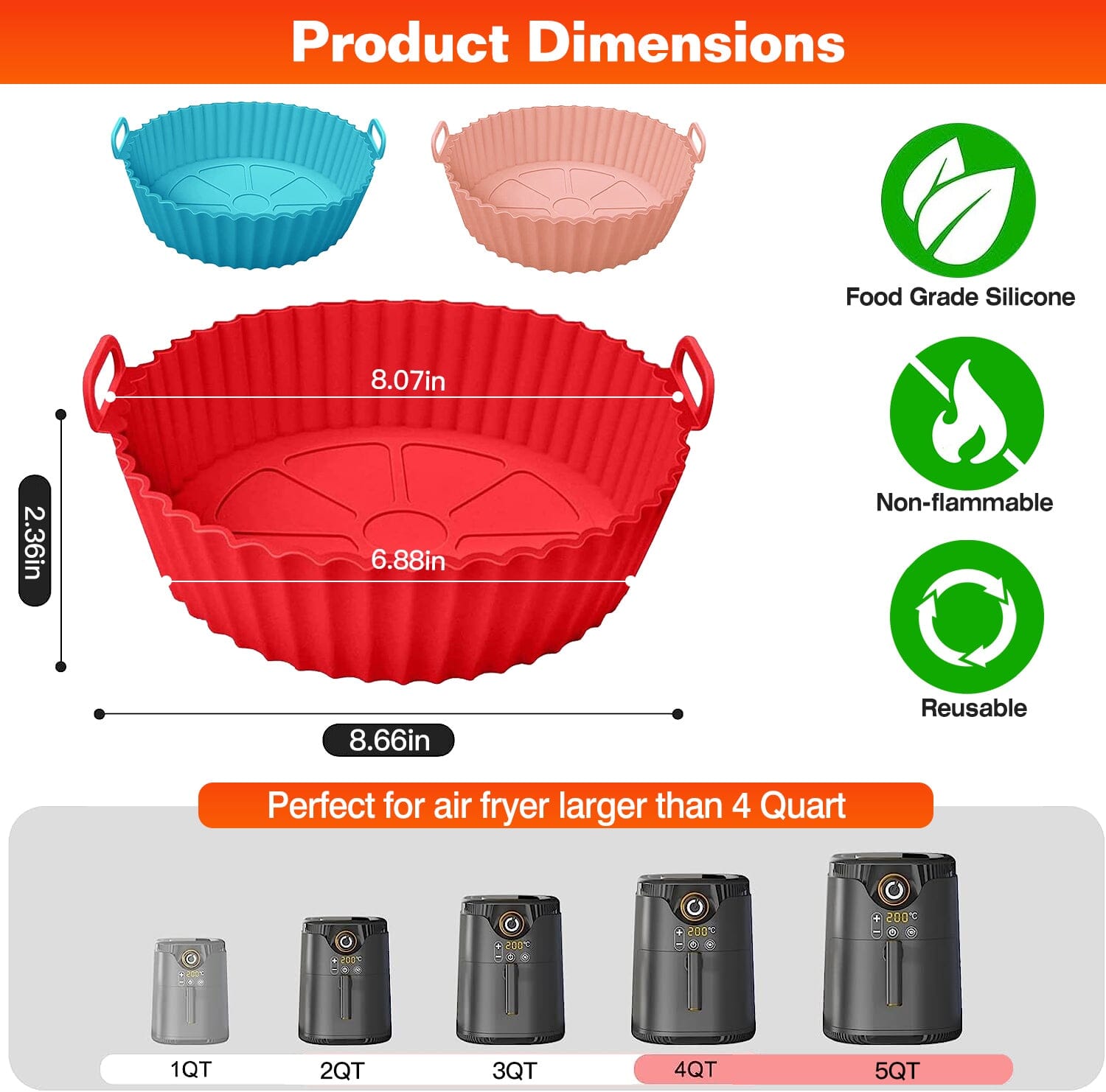 3-Pieces: Reusable Foldable Air Fryer Silicone Pot for 4+ Quart Air Fryer Oven Discount Latest